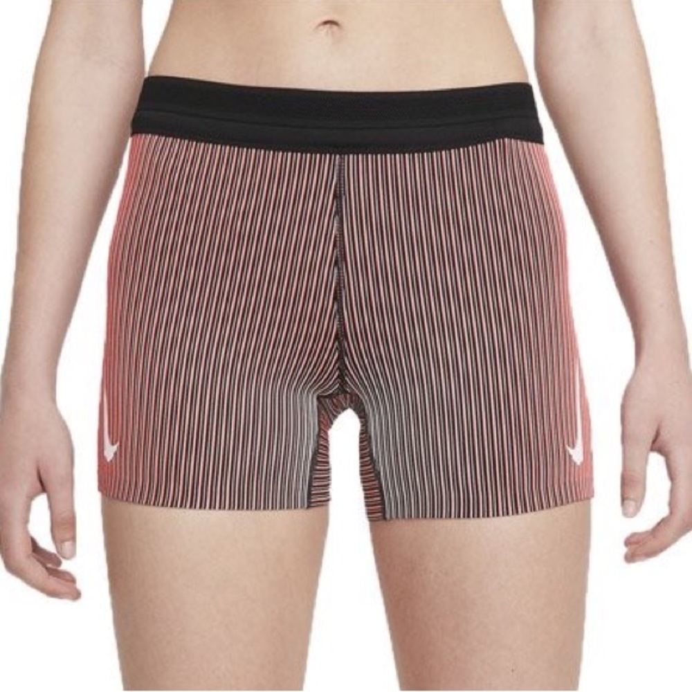 Nike Women's Red and Black Striped Athletic Shorts